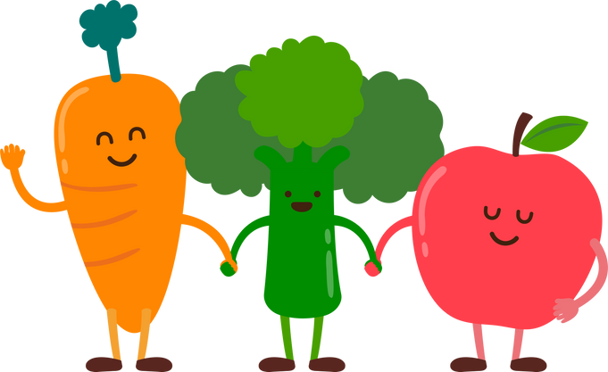 Active cartoon fruit and vegetables illustration